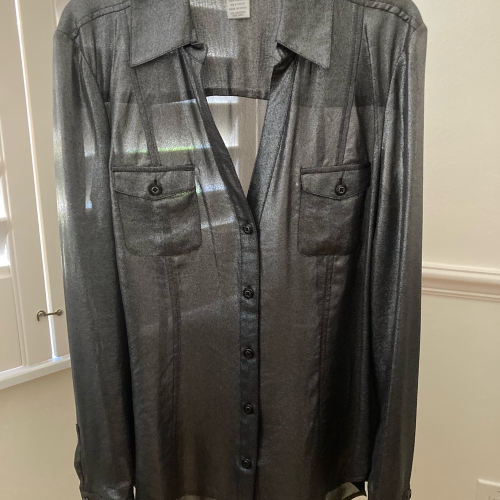 Cache Metallic Gray Top